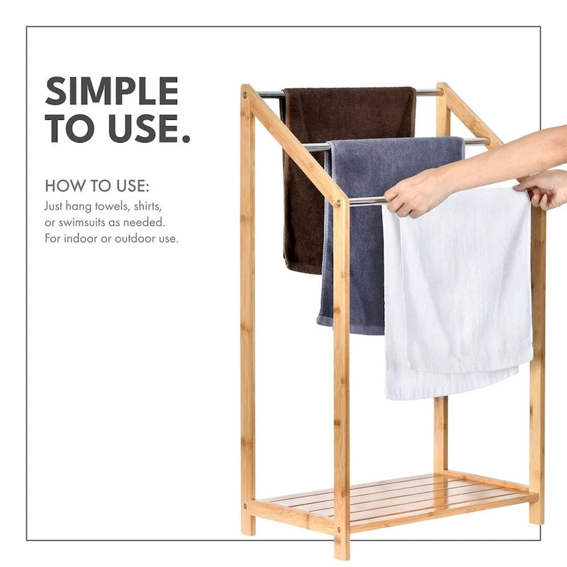 ToiletTree Products Bamboo Towel Rack Holder for Bathrooms (3 Tier) - Freestanding Beach Towel Stand with Towel Organizer