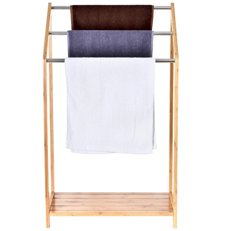 ToiletTree Products Bamboo Towel Rack Holder for Bathrooms (3 Tier) - Freestanding Beach Towel Stand with Towel Organizer