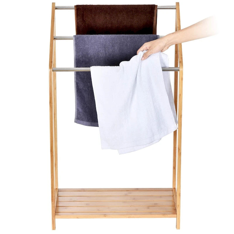 ToiletTree Products Bamboo Towel Rack Holder for Bathrooms (3 Tier) - Freestanding Beach Towel Stand with Towel Organizer