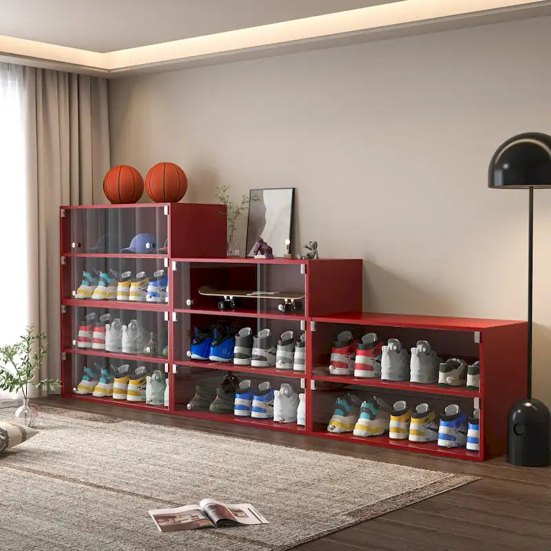 Glass Door Shoe Box Shoe Storage Cabinet For Sneakers With RGB Led Light